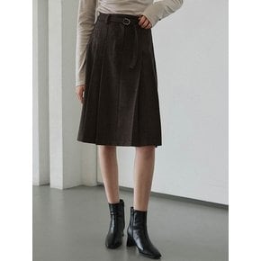 Belt Pleats Midi Skirt [Brown]