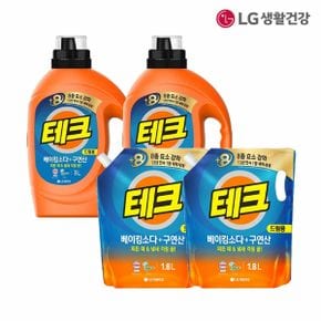 LG생활건강 테크 베이킹소다+구연산 액체세제(드럼) 용기 3L*2개 +1.8L*2개