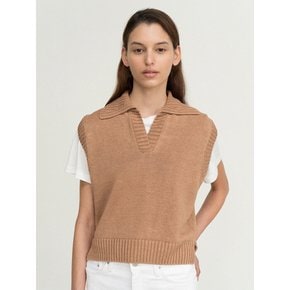 linen collar knit vest (camel)