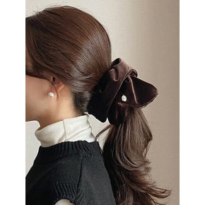 Vintage drop Velvet Cameo Wide Scrunchie [Brown]