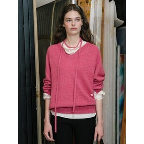 U String Wool V Neck Pullover_Rozy Pink