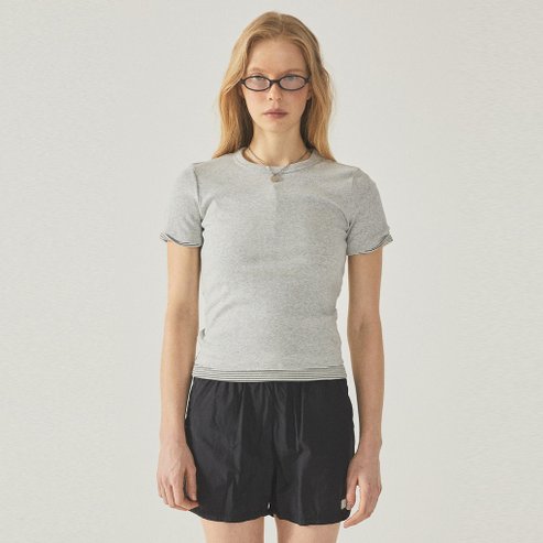 후아유 Ribbed Short Sleeve T-shirt  WHRAF2322F