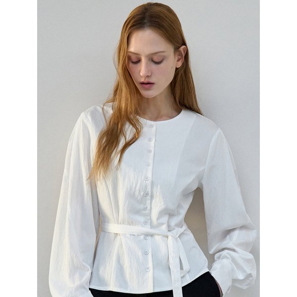 플레어 타이업 블라우스 화이트 OU1864