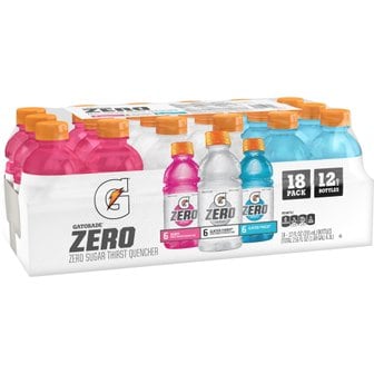  [해외직구] Gatorade G Zero Sugar 3가지 맛 버라이어티 팩 갈증 해소 스포츠 음료 340g 18팩 병