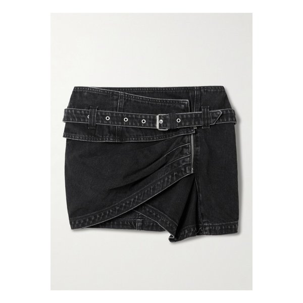 시옌 벨트 랩 이펙트 데님 미니 스커트 블랙 46376663162944455