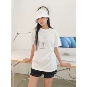 HEART CAT OVER FIT TEE_WHITE
