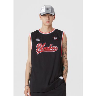 엄브로 남녀공용 메쉬 아플리케 슬리브리스 티셔츠 UP321CSL76BLK