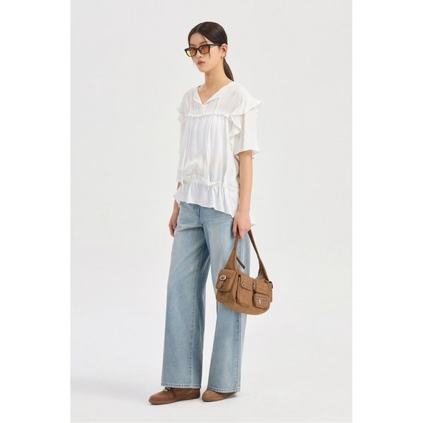 Shoulder Ruffle Short Sleeve Blouse (ivory) LFSAM26410IVX