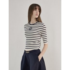 Logo Point Stripe Top Ivory