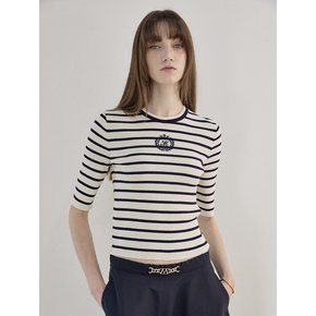 Logo Point Stripe Top Ivory