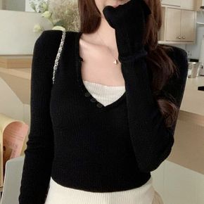 그로서리 레이어드 배색 캐주얼 니트_P360193201