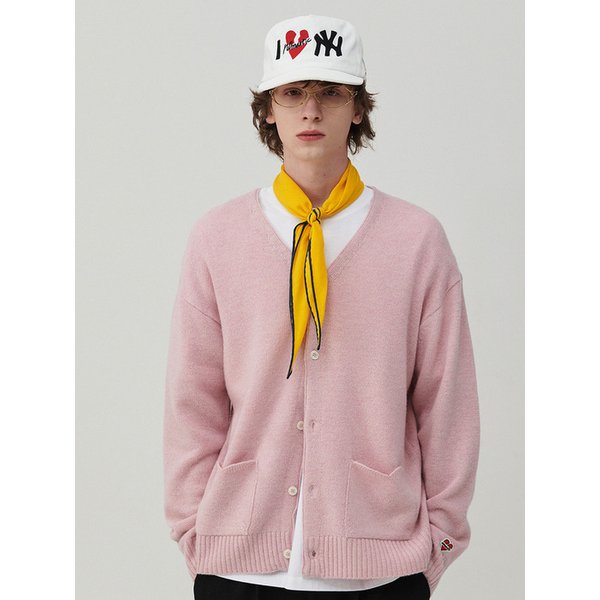 노맨틱 수퍼 파인 메리노 하트 포켓 가디건 핑크