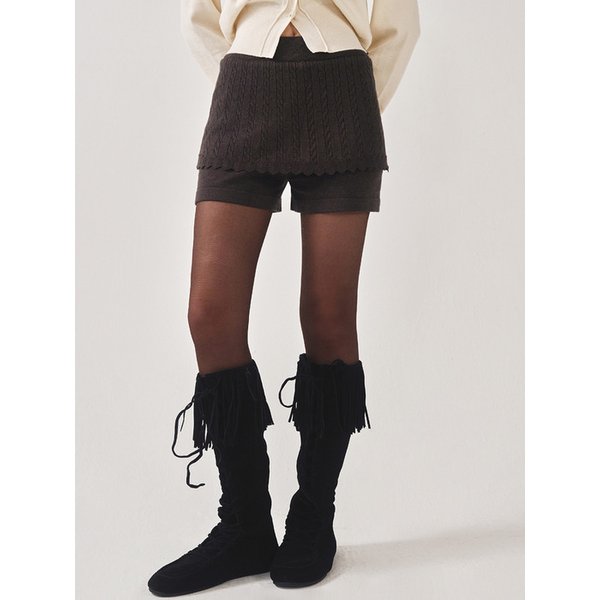 CABLE LAYERED KNIT SKORT_CHARCOAL