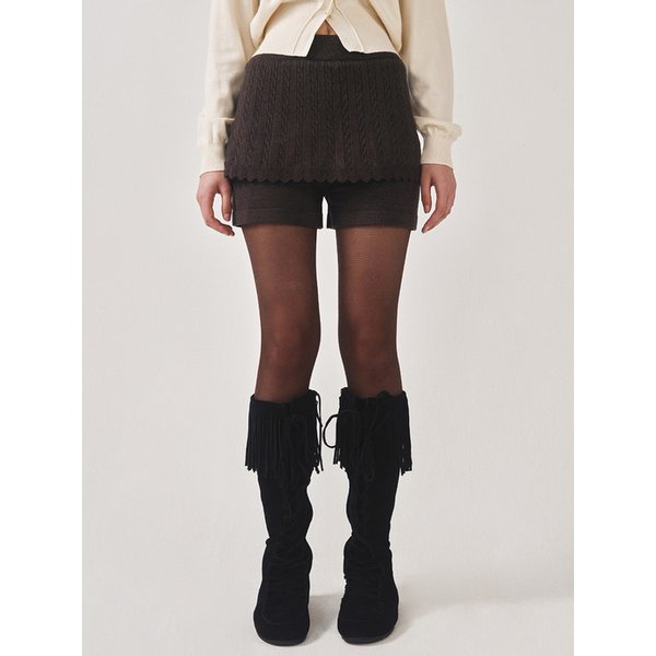 CABLE LAYERED KNIT SKORT_CHARCOAL
