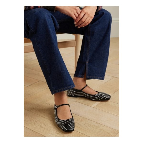 에이디 우마 스터드 가죽 메리 제인 발레리나 플랫 블랙 1647597344514073