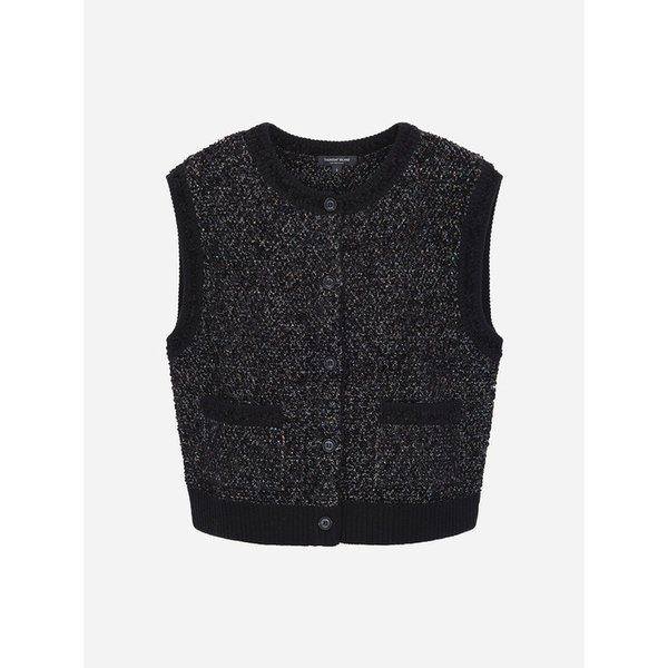 트위드 믹스 라운드넥 니트 베스트_T258MVT250W