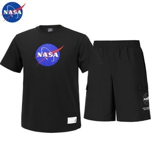 NASA 나사 남녀공용 면 라운드 반팔티+우븐 5부 반바지 상하세트 N-155UBK+N-056PBK 남자 여성 티셔츠 숏팬츠 여름바지 빅사이즈