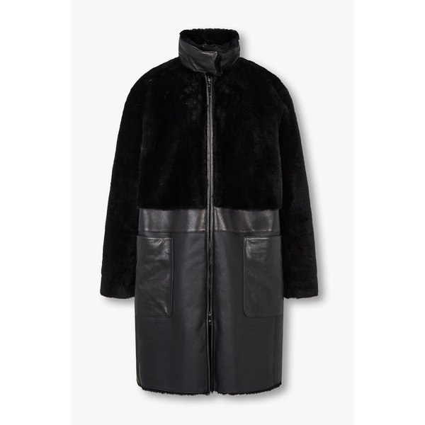 여성 스냅 하이넥 리버서블 레더 코트 A525309509000