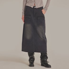 BLACK WASHED BACK SLIT SKIRT_T423DE401(BK)