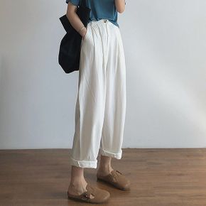 마리타 뒷밴딩 핀턱 일자 팬츠_P360320801