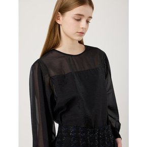 [씨씨콜렉트] 라운드넥 시스루 볼륨 블라우스  C251MSC006