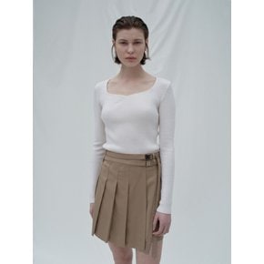 UNBALANCE PLEATED MINI SKIRT (BEIGE)