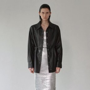 나인 BL4164 LEATHER DRESSY BELTED LONG SHIRT S bl4164SG