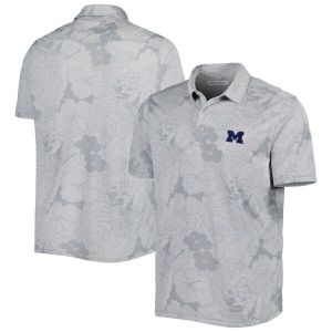 이스퀘어 4273526 Tommy Bahama Mens Gray Michigan Wolverines Miramar Blooms Polo