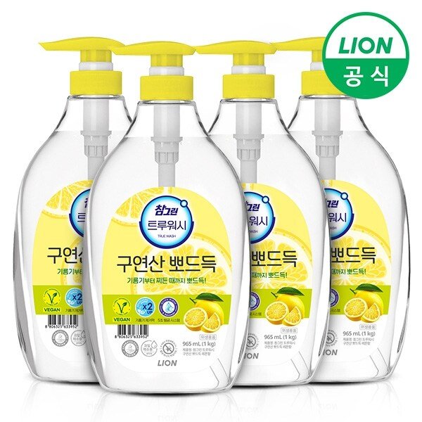 참그린 구연산 뽀드득 레몬향 주방세제 1kg 용기 4개