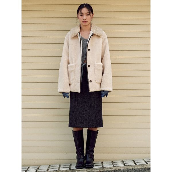 Mix Fur Midi Coat  Ivory (KE4Y3VM020)