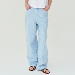 Cotton Stripe Wide Pants Skyblue