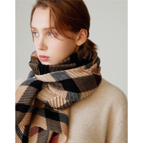 DCSC6F581W3 [닥스][WOOL100%]브라운 체크 울 플리츠 스카프겸 머플러