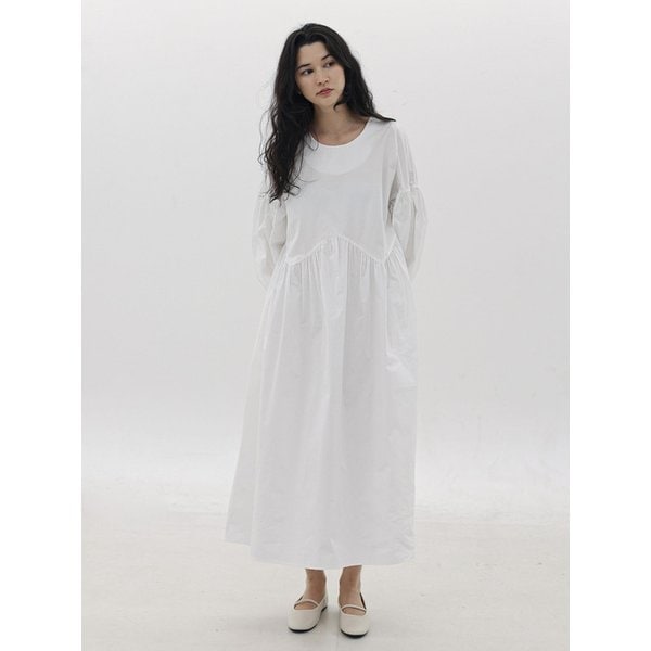 웨이브 퍼프 코튼 원피스_ivory