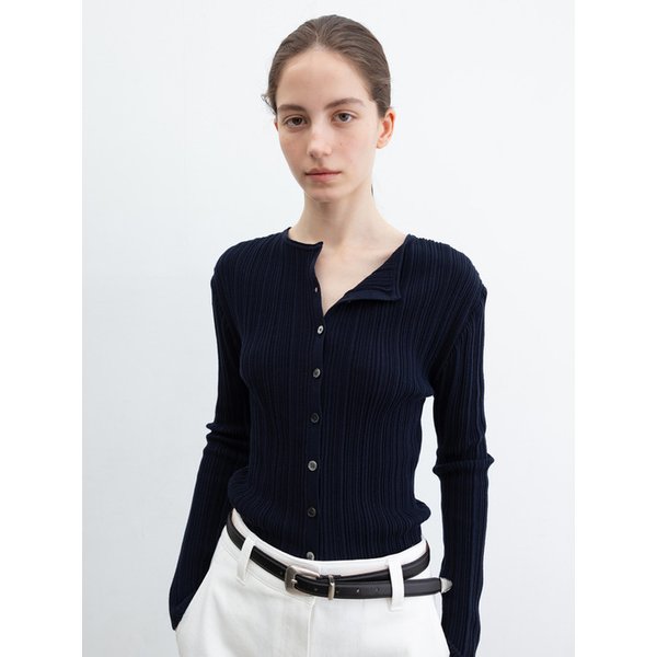 Pleats Long Sleeve Cardigan_Navy