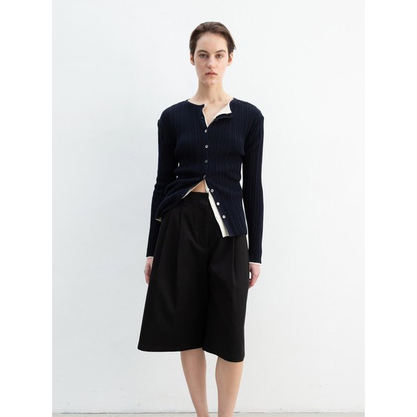 Pleats Long Sleeve Cardigan_Navy