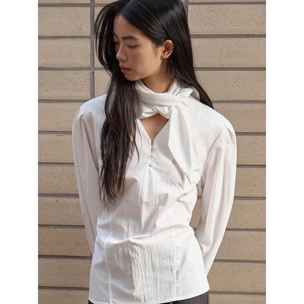V넥 타이 블라우스 아이보리 C022