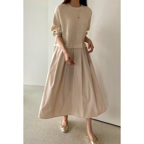 코아 양두 8부소매 니트 레이어드 플레어 롱원피스