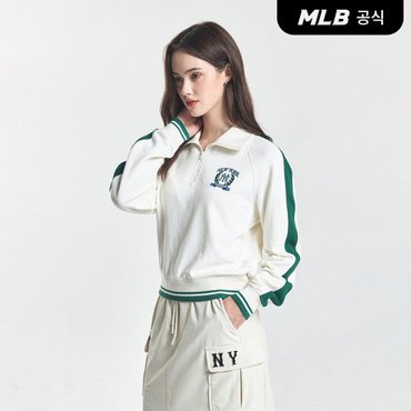 MLB [코리아공식] 여성 스포티브 바시티 트랙 크롭 반집업 맨투맨 NY (Cr)