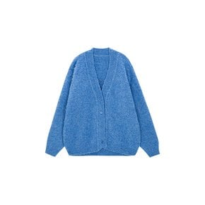 Oversized Wool Boucle V-neck Cardigan_blue