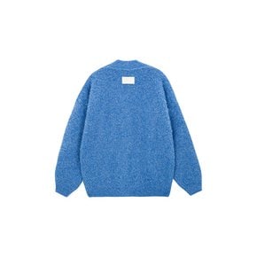 Oversized Wool Boucle V-neck Cardigan_blue