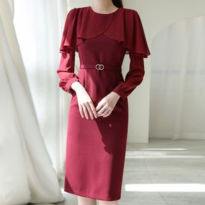 아네사 랩 셔링 쉬폰 케이프 배색 벨트SET 럭셔리 H라인 원피스