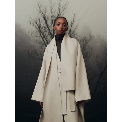 CASHMERE WOOL BLEND SCARF DETAILED COAT FOG