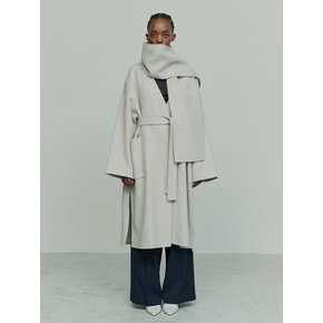 CASHMERE WOOL BLEND SCARF DETAILED COAT FOG