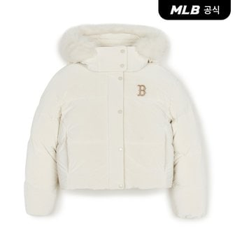 MLB [코리아공식] 여성 베이직 유광 후드탈착 FUR 크롭 패딩 BOS (D.Cream)