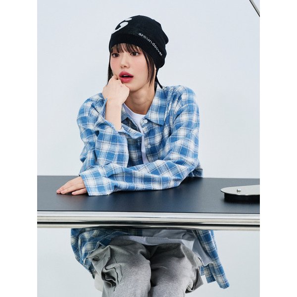 파스텔 타탄 체크 루즈핏 셔츠 블루