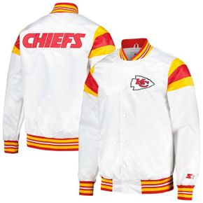 4428251 STARTER Mens Starter White Kansas City Chiefs Satin Full-Snap Varsity Jacket