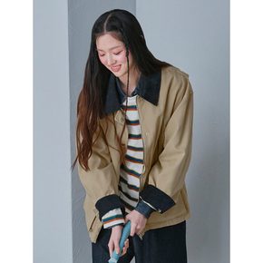 가먼트워싱 배색 카라 점퍼  베이지 (165239AY1A)