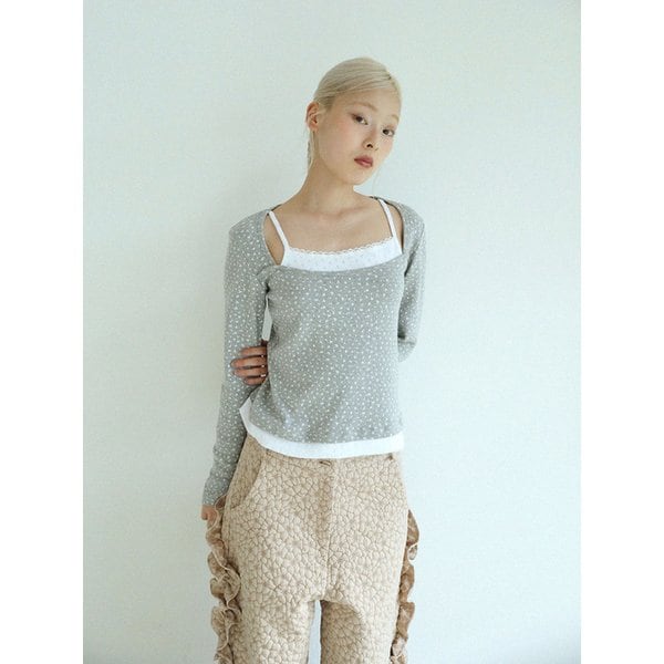 FLOWER LAYERED T-SHIRT(GREY)