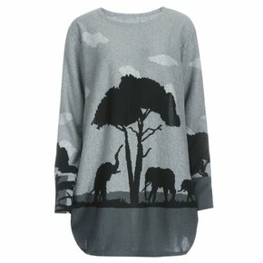 [샵앤] 여성 데일리 셔링 패턴 데일리 롱 티셔츠 G-PP-WSH-1149-코끼리