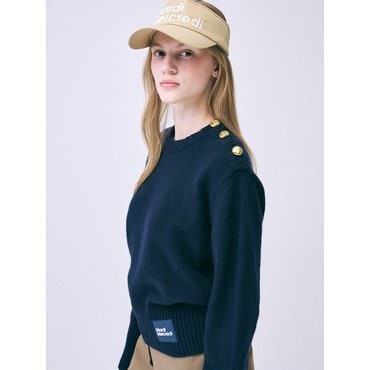 Mardi Mercredi Actif GOLD BUTTON SHOULDER KNIT PULLOVER_NAVY